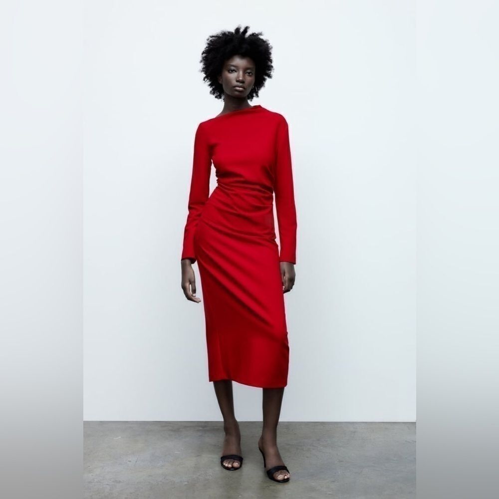 Zara Draped Sheath Ruched Classy Slit Sexy Dress XS Holiday Party
